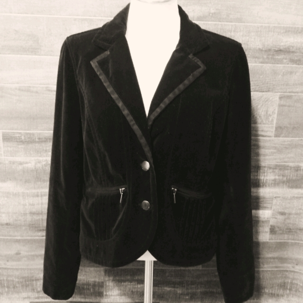 DKNY Jeans Black Velvet Blazer Jacket Size Large